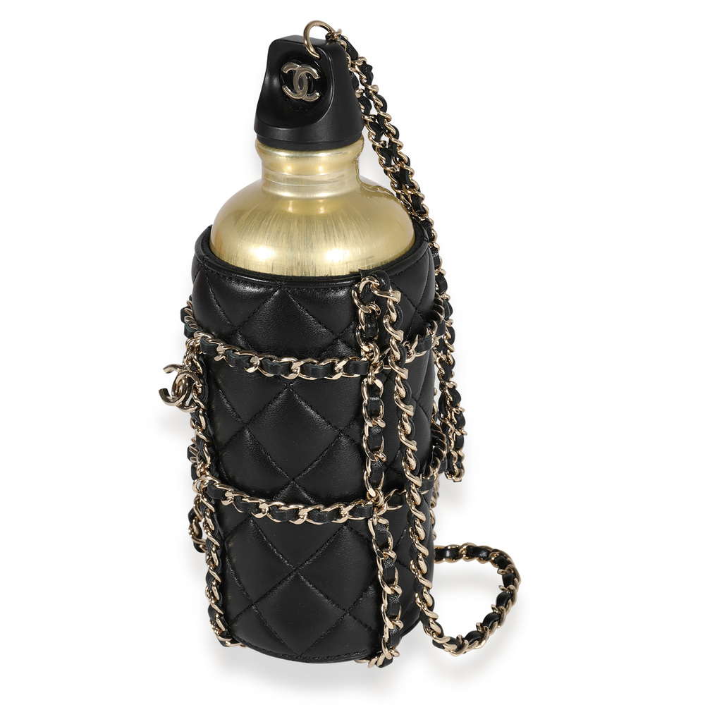 Chanel Gold Metal Water Bottle & Black Quilted Lambskin Holder - Picture 3 of 5